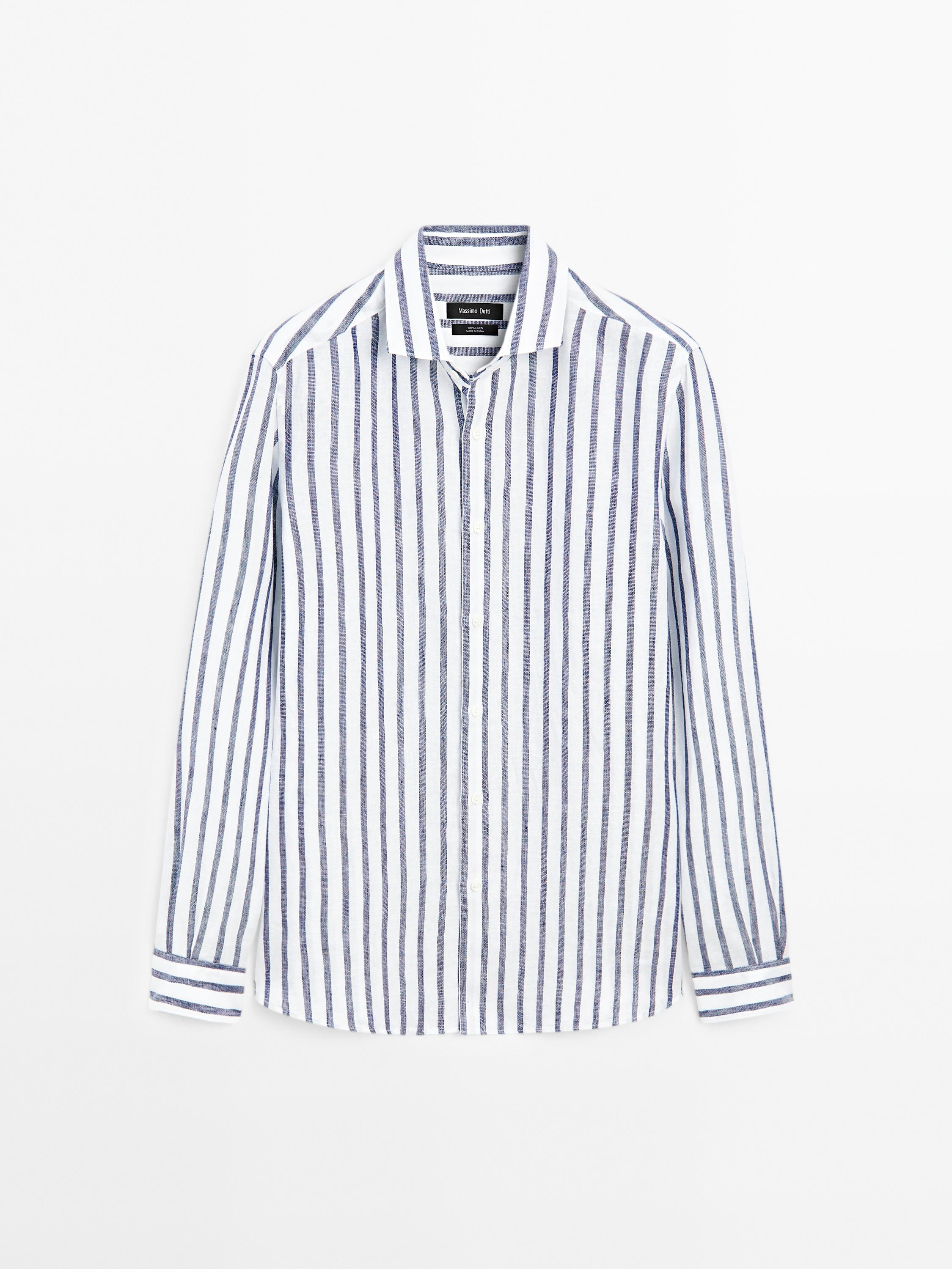 Regular fit striped linen shirt
